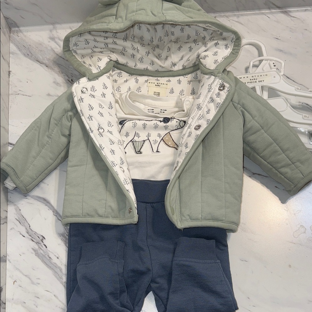 Max Studio 3 Piece Sage Green Jacket and Bodysuit Set